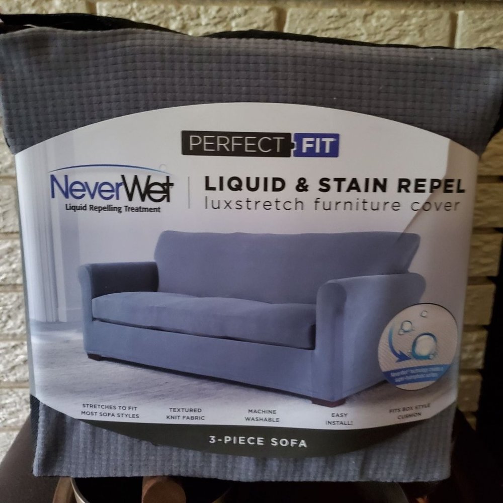 Perfect Fit NeverWet 3pc Sofa Slipcover Liquid Resistant Stain Repellent Gray - Picture 2 of 7